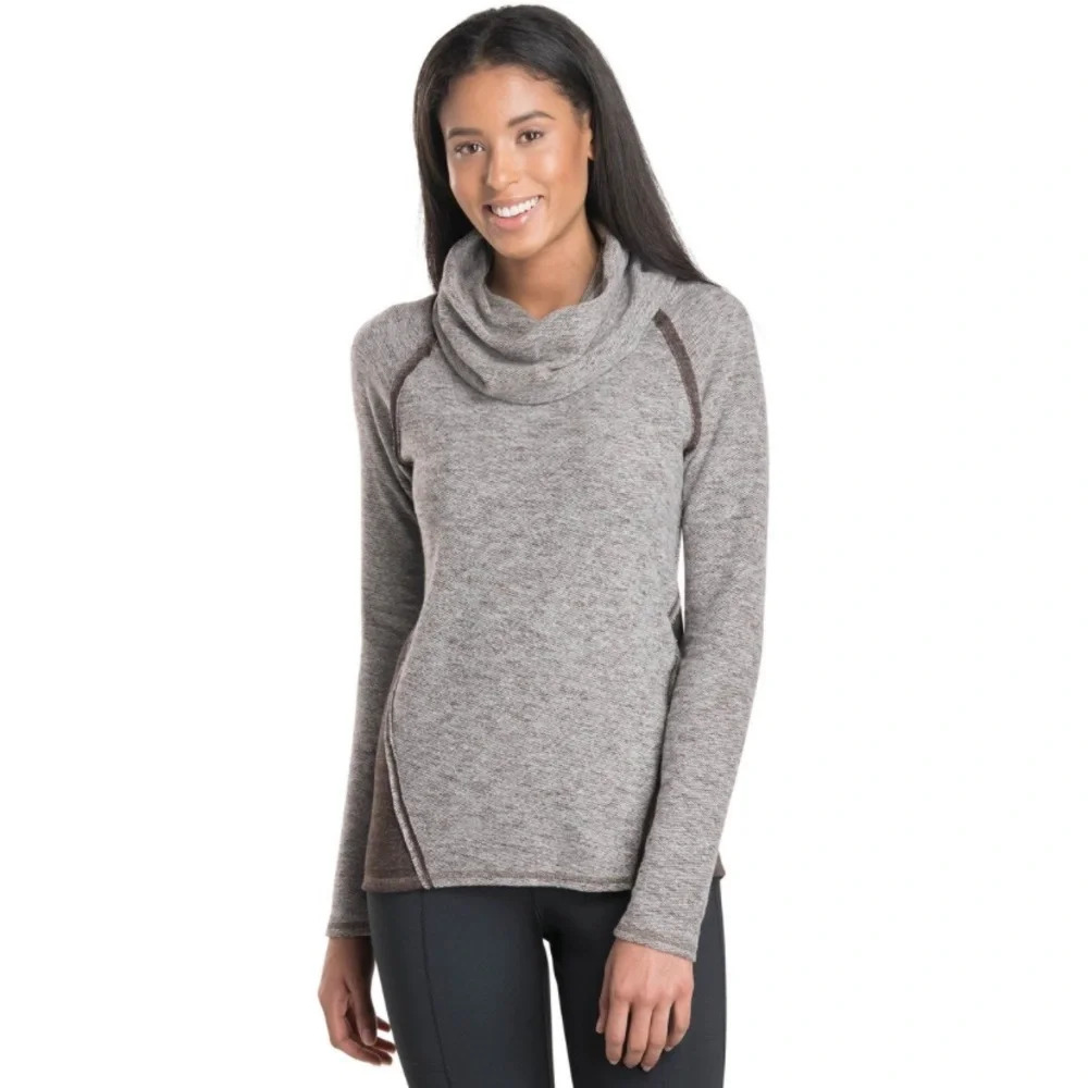 Kuhl Nova Pullover Cowl Neck Sweater Brown Heathered Gray Long Sleeve Outdoor XS
